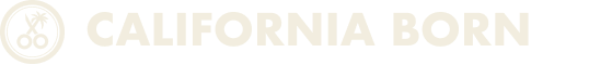Text reading 'California Born' with a circular logo containing a bicycle or similar design.